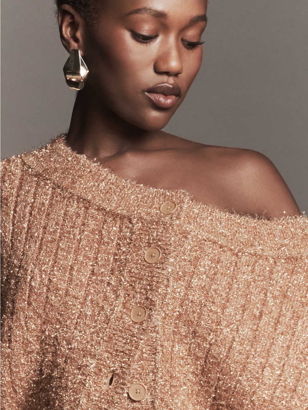 By Anthropologie Boat-Neck Tinsel Cardigan Sweater
